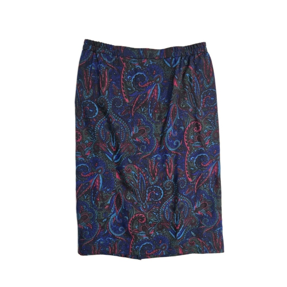 Vintage Y2K Women's Pencil Skirt 44 14 Paisley Lined Wool Blend Stretch Waist